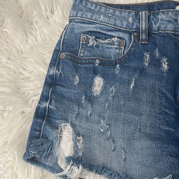 Pistola Blue Distressed Jean Shorts Raw Hem Size 26 - Picture 8 of 12